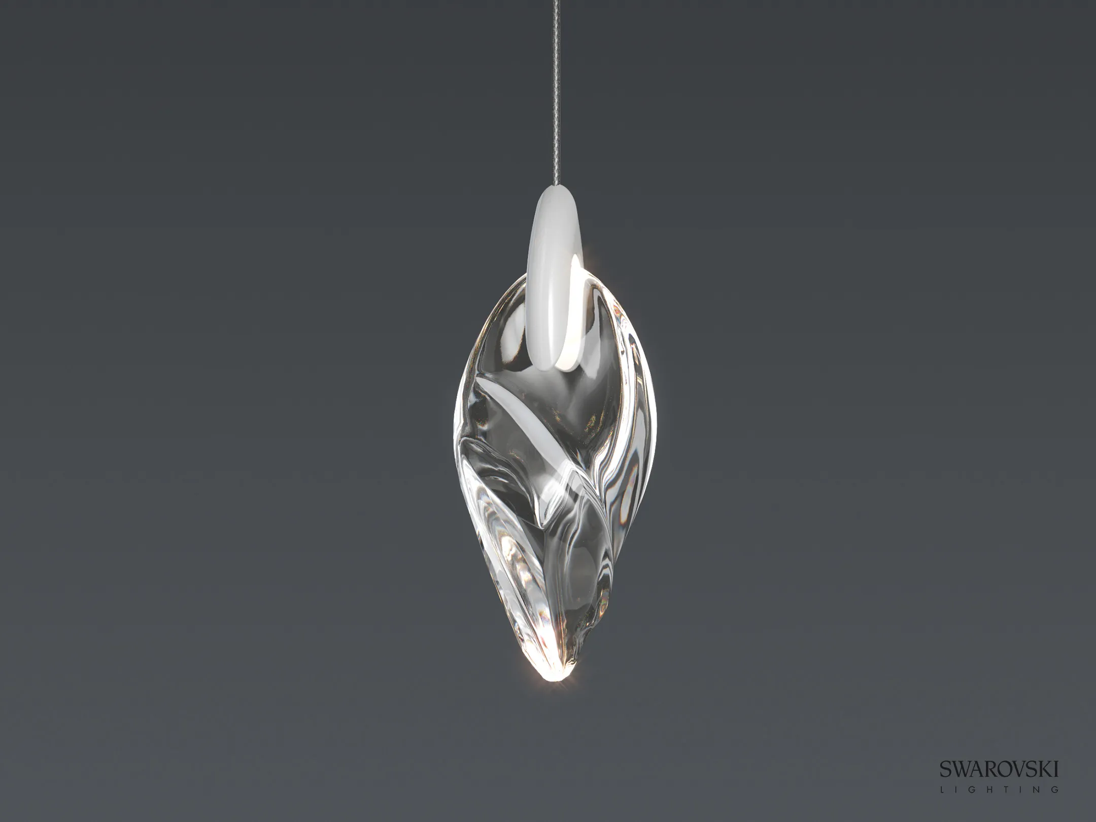 Produktrendering: Pendelleuchte mit tropfenförmigem Kristallelement (Swarovski Lighting)