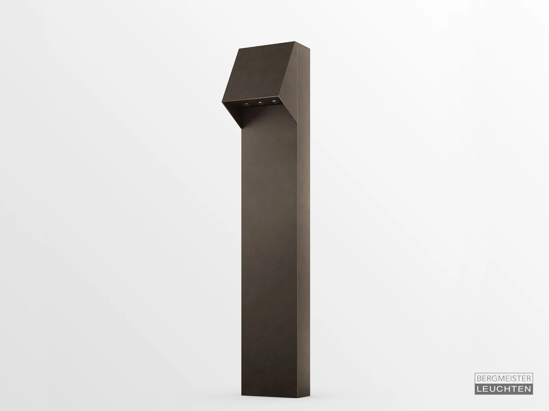 Produktrendering: kantige Pollerleuchte in Bronze (Bergmeister Leuchten)